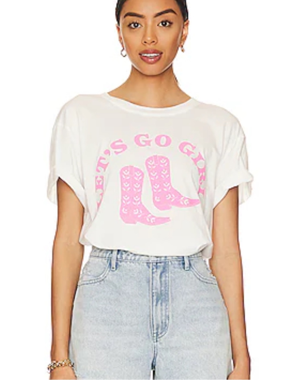 White Graphic Tee with Pink 'Let's Go Girls' Design